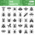 Insects solid icon set, bugs, beetles, termites symbols collection or sketches. Insects silhouettes glyph style signs Royalty Free Stock Photo