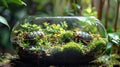 Insects in a terrarium environment, Madagascar hissing cockroaches on wood. Exotic cockroaches amongst moss in a Royalty Free Stock Photo