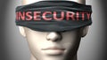 Insecurity can make things harder to see or makes us blind to the reality - pictured as word Insecurity on a blindfold to Royalty Free Stock Photo