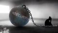 Insecurity - a metaphorical view of a woman struggle with insecurity. Trapped alone and chained to a burden of Insecurit Royalty Free Stock Photo