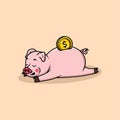 Insert coin into piggy Bank. Cute Pink Pig Bank Cartoon Vector