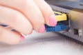 Insert network cable connection to switch Royalty Free Stock Photo