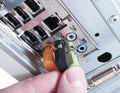 Insert of sound sockets in the computer Royalty Free Stock Photo