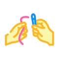 insert thread into needle color icon vector illustration Royalty Free Stock Photo