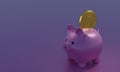 Inserting a coin into a piggy bank.3d render, illustration