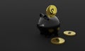 Inserting a coin into a piggy bank.3d render, illustration