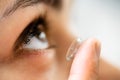 Inserting Contact Lens In Eye Royalty Free Stock Photo