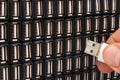 Inserting USB flash drive in one of many sockets Royalty Free Stock Photo
