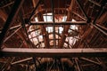 Inside abandoned cooling tower, abstract industrial metal construction Royalty Free Stock Photo