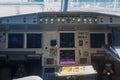 Inside airplane pilot cabin