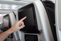 Inside airplanes interior view LCD screen in an airplane Royalty Free Stock Photo