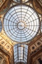 Inside the Arcade with a glass roof and steel in Milan Italy Royalty Free Stock Photo