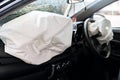 Inside Automobile, Airbag exploded at a car after the accident. Driver and Passenger Air Bags Deployed