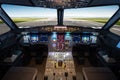 Inside a big jet flying plane cockpit