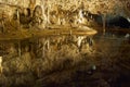 Inside a big limestone cave with an underground lake Royalty Free Stock Photo