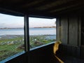 Inside a birding watching tower