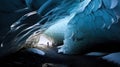 Inside a Blue Glacial Ice Cave in The Glacier Background Royalty Free Stock Photo