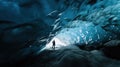 Inside a Blue Glacial Ice Cave in The Glacier Background Royalty Free Stock Photo