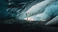 Inside a Blue Glacial Ice Cave in The Glacier Background Royalty Free Stock Photo