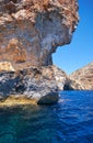 Inside Blue Grotto on south part of Malta island Royalty Free Stock Photo