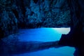 inside of blue lagoon cave. famous Blue Cave in Croatia, Bisevo Island Blue Grotto