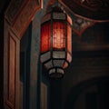 The inside of the building is adorned with one ornate traditional oriental lanterns.Generative AI