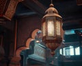 The inside of the building is adorned with one ornate traditional oriental lanterns.Generative AI