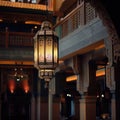 The inside of the building is adorned with one ornate traditional oriental lanterns.Generative AI