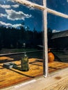 Old bottles in a window in Barkerville.