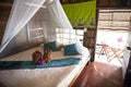 Inside of Bungalow or traditional Thai wooden house. Thailand Royalty Free Stock Photo