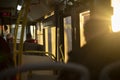 Inside bus is light of sun. People in transport Royalty Free Stock Photo