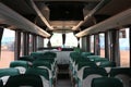 Inside the cabin, a large bus, beautiful design, with colorful seat cushions Royalty Free Stock Photo