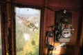 Inside the cable car in Chiatura. Georgia. Unusual attraction of Georgia Royalty Free Stock Photo