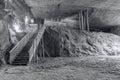 Inside Cacica salt mine, Romania in black and white