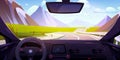 Inside car view drive mountain road illustration Royalty Free Stock Photo
