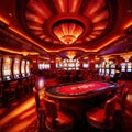 Inside casino interior, bright long exposure, glowing lights