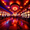 Inside casino interior, bright long exposure, glowing lights