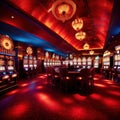 Inside casino interior, bright long exposure, glowing lights