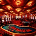 Inside casino interior, bright long exposure, glowing lights