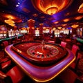 Inside casino interior, bright long exposure, glowing lights