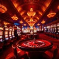 Inside casino interior, bright long exposure, glowing lights