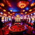 Inside casino interior, bright long exposure, glowing lights