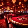 Inside casino interior, bright long exposure, glowing lights