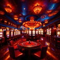 Inside casino interior, bright long exposure, glowing lights