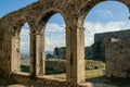Inside the castle - view of the ancient castle`s arches, Shkoder, Albania Royalty Free Stock Photo
