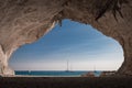 Inside a cave at Cala Luna beach Royalty Free Stock Photo