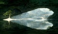 inside cave with tree and calm water