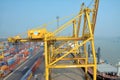 Inside of chittagong port yard and container handling from ship. Container yard, key grantee crane and mother vessels