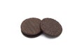 Inside of chocolate sandwich cookie flavored cream isolate on white background