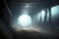 inside of the coal mine shaft with fog, mining industry Royalty Free Stock Photo